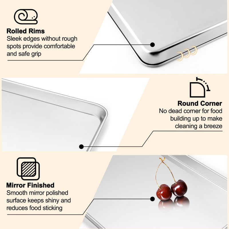 TeamFar Baking Sheet with Rack Set (3 Pans + 3 Racks), 19.6/16/12.5 Inch Stainless Steel Cookie Sheets Baking Pans Trays and Cooling Racks for Cooking Roasting, Non-Toxic & Heavy Duty, Dishwasher Safe - Image 3